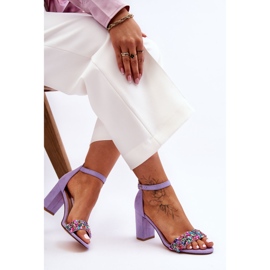 Sandalias De Tacón De Moda Con Piedras Púrpura Love Me violeta 5