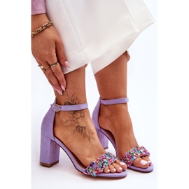 Sandalias De Tacón De Moda Con Piedras Púrpura Love Me violeta 6