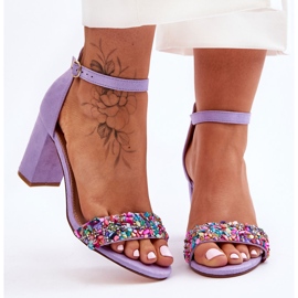 Sandalias De Tacón De Moda Con Piedras Púrpura Love Me violeta 1