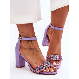 Sandalias De Tacón De Moda Con Piedras Púrpura Love Me violeta 3