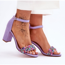 Sandalias De Tacón De Moda Con Piedras Púrpura Love Me violeta 7