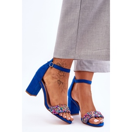 Sandalias De Tacón Alto De Moda Con Piedras Decorativas Azul Love Me 6