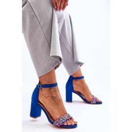 Sandalias De Tacón Alto De Moda Con Piedras Decorativas Azul Love Me 4
