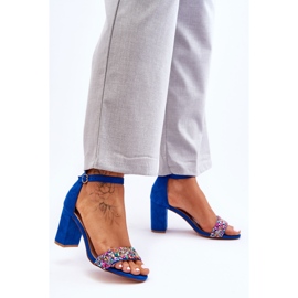 Sandalias De Tacón Alto De Moda Con Piedras Decorativas Azul Love Me 7
