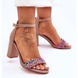 Sandalias De Tacón Alto De Moda Con Piedras Decorativas Beige Love Me 6