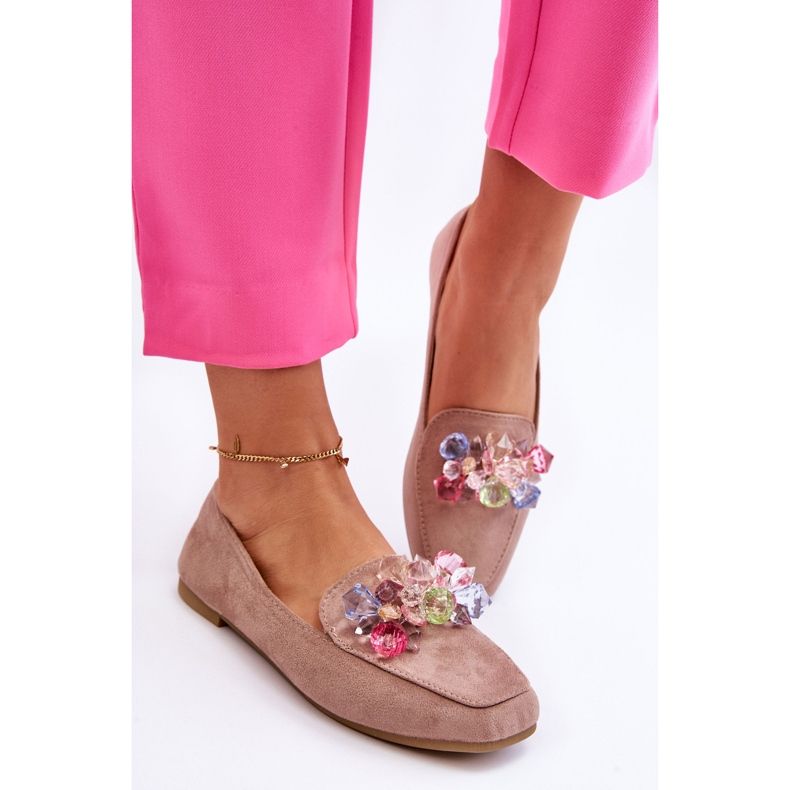 PS1 Mocasines De Ante Con Cristales Decorativos Arvilla Beige Oscuro 1