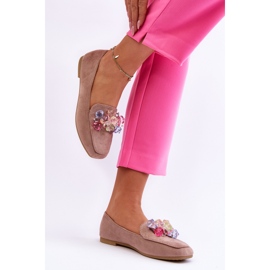 PS1 Mocasines De Ante Con Cristales Decorativos Arvilla Beige Oscuro 6