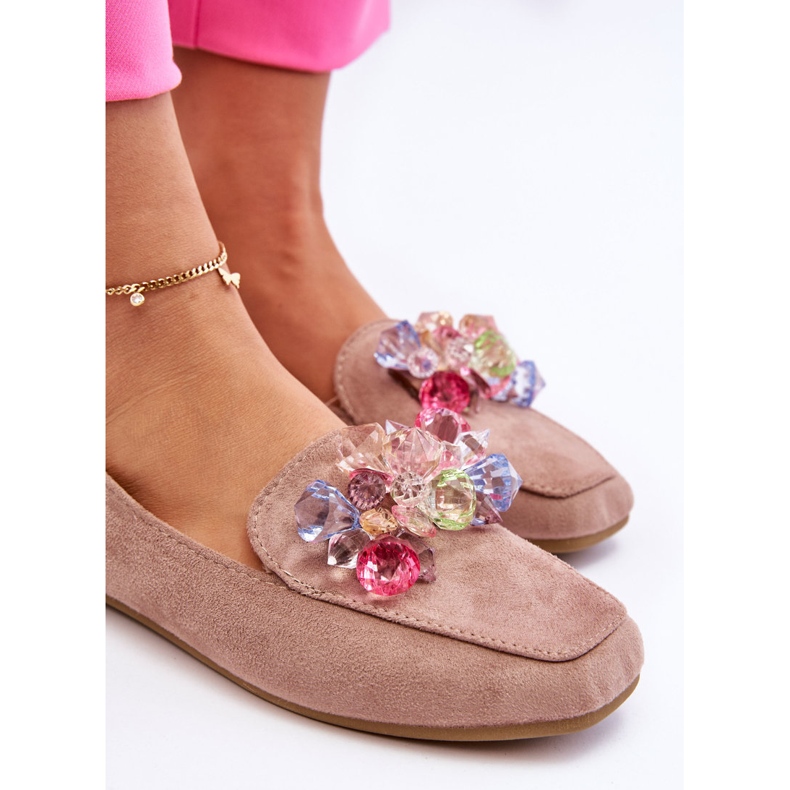 PS1 Mocasines De Ante Con Cristales Decorativos Arvilla Beige Oscuro 2