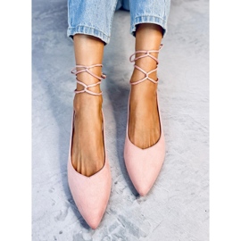 Pirson Pink bailarinas con cordones y tacón abierto rosado 4