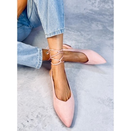 Pirson Pink bailarinas con cordones y tacón abierto rosado 5