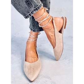 Pirson Beige bailarinas con cordones y tacón abierto 2