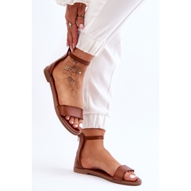 Sandalias con cremallera plana de cuero marrón Millou 2