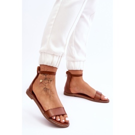 Sandalias con cremallera plana de cuero marrón Millou 5