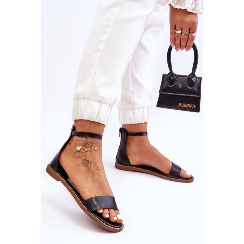 Sandalias con cremallera plana de cuero negro Millou 1