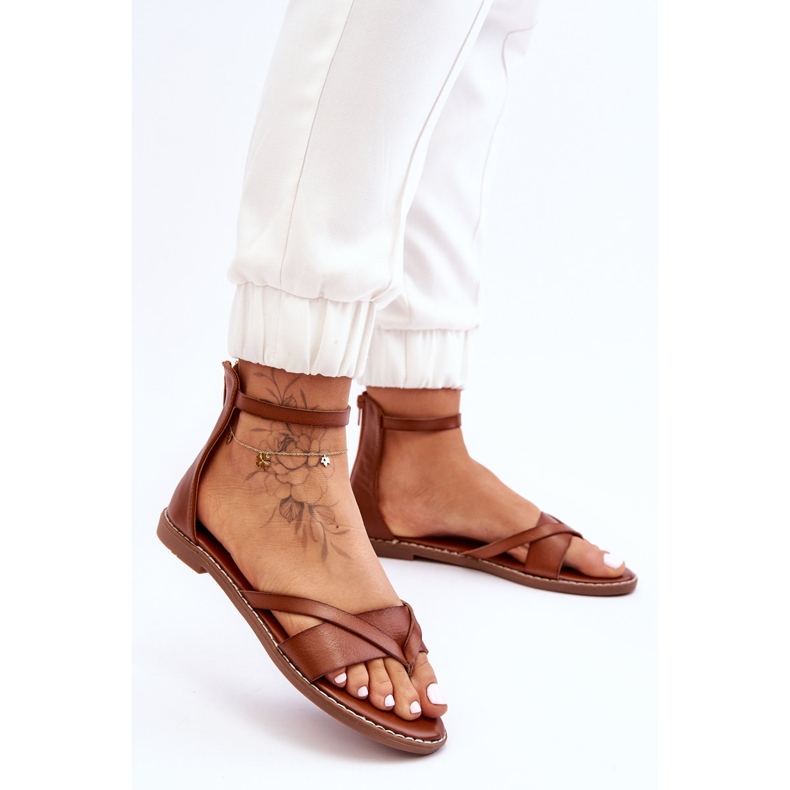 Sandalias Planas Mujer Cremallera Marrón Rise Up! 1