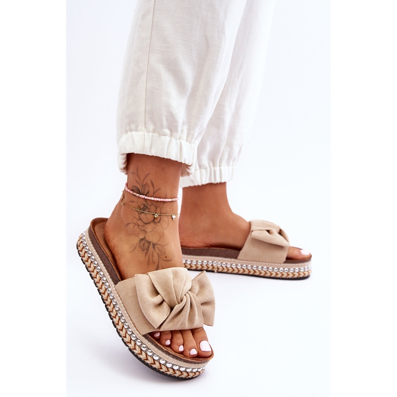 Pantuflas Mujer Ante Lazo Beige Lauria 1 Pantuflas Mujer Ante Lazo Beige Lauria 1