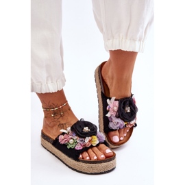 Pantuflas Material Flores Negro Nessa 1