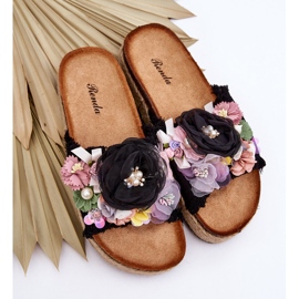 Pantuflas Material Flores Negro Nessa 7