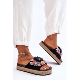 Pantuflas Material Flores Negro Nessa 3