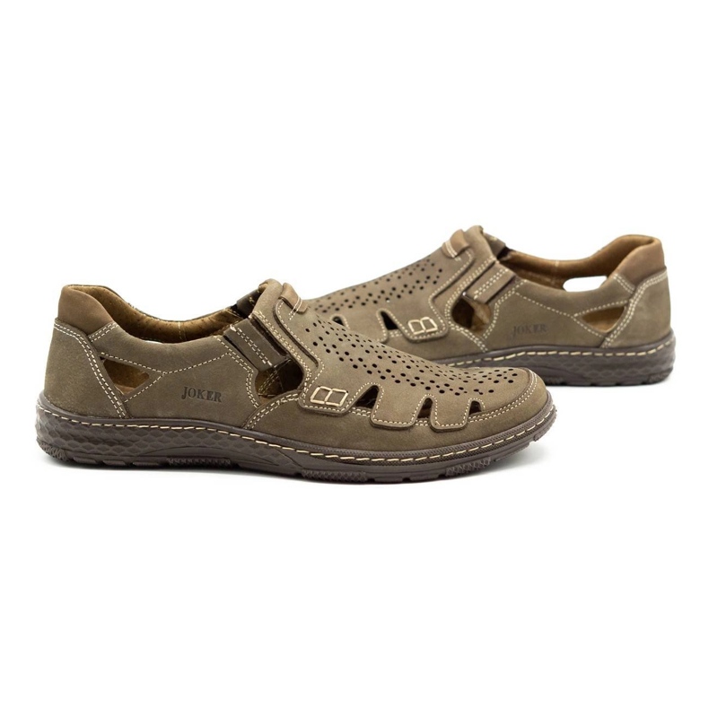 Joker Zapatos de verano para hombre en piel, slip-on 500J oliva verde 3