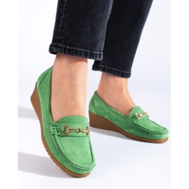 Mocasines cuña mujer ante Shelovet verde 3