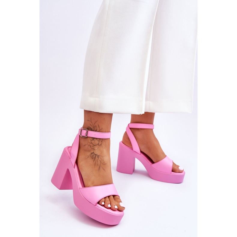 Sandalias De Moda En Tacón Masivo Rosa Karmine 2