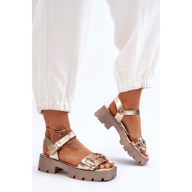 Sandalias De Mujer De Piel Con Adorno Emori Dorado 7
