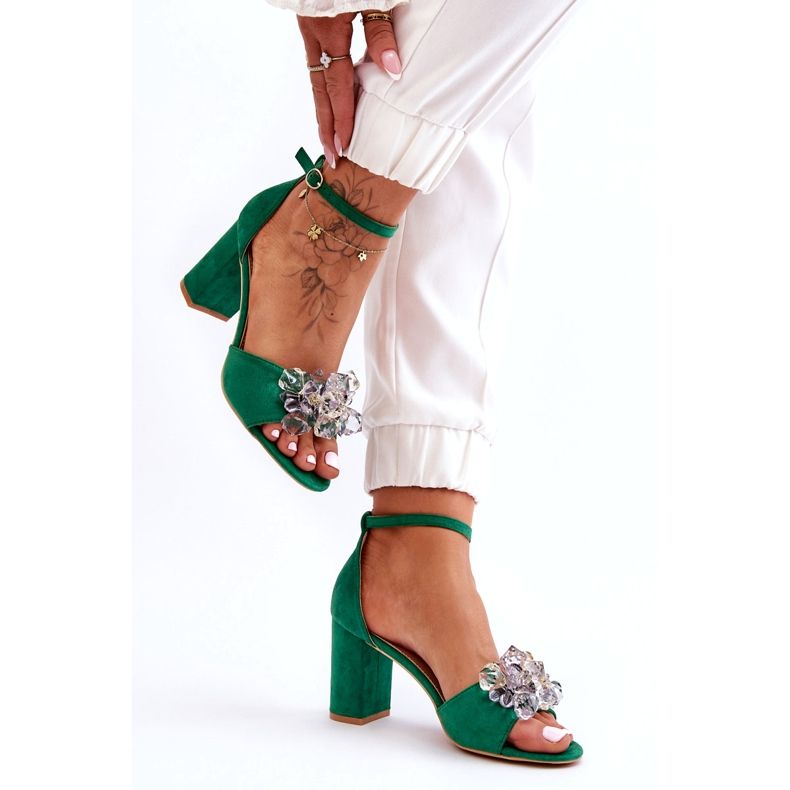 Seastar Elegantes Sandalias Con Cristales En Los Tacones Cameron Green verde 4