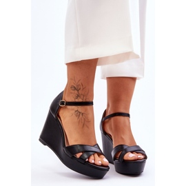 Sandalias Clásicas Piel Cuña Negro Givana 1