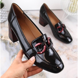 Zapatos de mujer lacados en negro con tacones decorativos Vinceza 10878 4