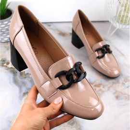 Zapato mujer lacado beige con tacón decorativo Vinceza 10878 4