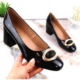 Zapatos de salón de mujer en charol con tacón decorativo negro Vinceza 10930 4