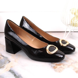 Zapatos de salón de mujer en charol con tacón decorativo negro Vinceza 10930 5