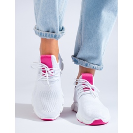 Deportivas Shelovet blancas con aplicación fucsia blanco 1 Deportivas Shelovet blancas con aplicación fucsia blanco 1