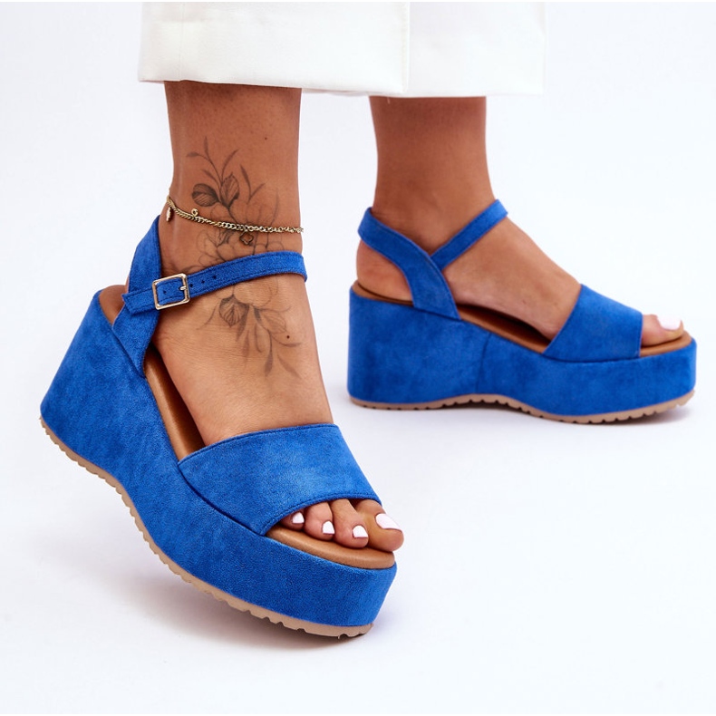 Sandalias Mujer Cuña Ante Azul Lydia 2
