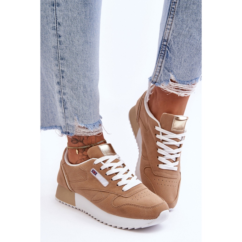 PM1 Zapatos deportivos de plataforma con cordones de cuero beige Merida 2