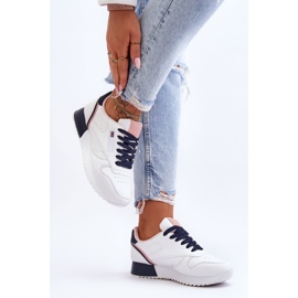 PM1 Merida zapatos deportivos de cuero con plataforma con cordones en blanco y azul marino 1