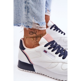 PM1 Merida zapatos deportivos de cuero con plataforma con cordones en blanco y azul marino 2