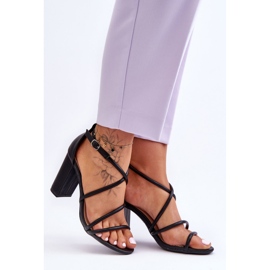 Sandalias De Piel Con Tacón De Rayas Negro La Meria 3