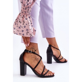 Sandalias De Piel Con Tacón De Rayas Negro La Meria 5