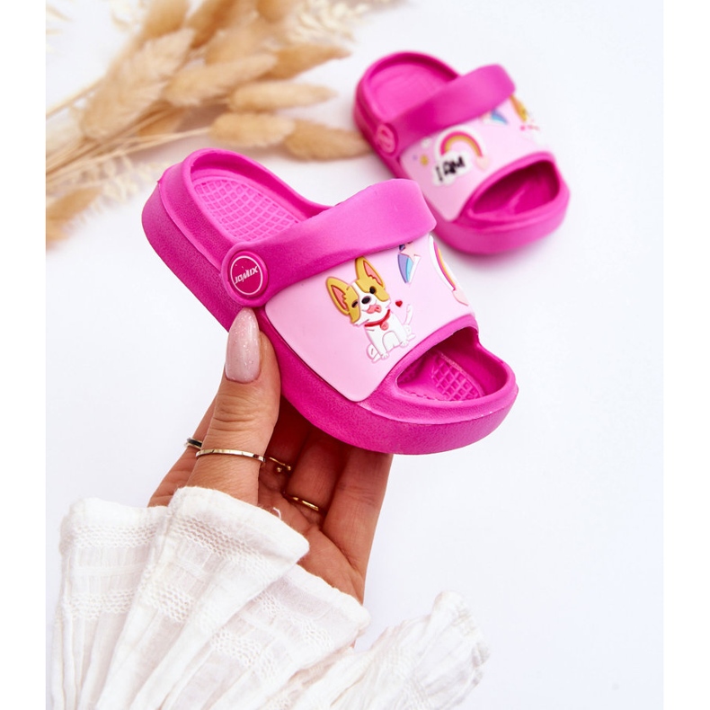 WJ1 Chanclas Infantiles Ligeras Con Motivo De Perro Fucsia Rico rosado 1
