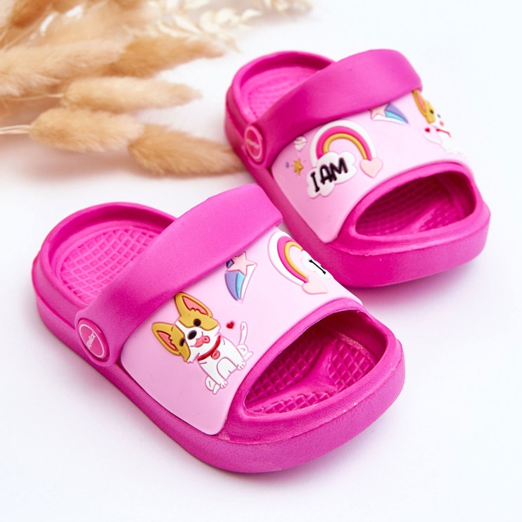 WJ1 Chanclas Infantiles Ligeras Con Motivo De Perro Fucsia Rico rosado 2