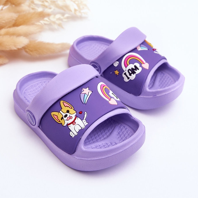 WJ1 Chanclas Infantiles Ligeras Con Motivo De Perro Violeta Rico púrpura 2