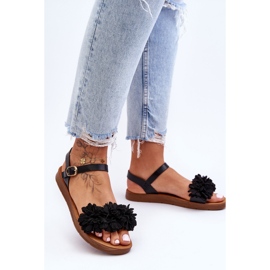 Sandalias Mujer Con Flores De Textil Negro Fiori 2