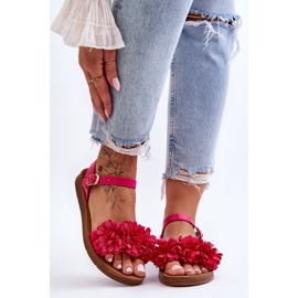 Sandalias Mujer Con Flores De Tela Fucsia Fiori rosa 1
