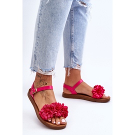 Sandalias Mujer Con Flores De Tela Fucsia Fiori rosado 3