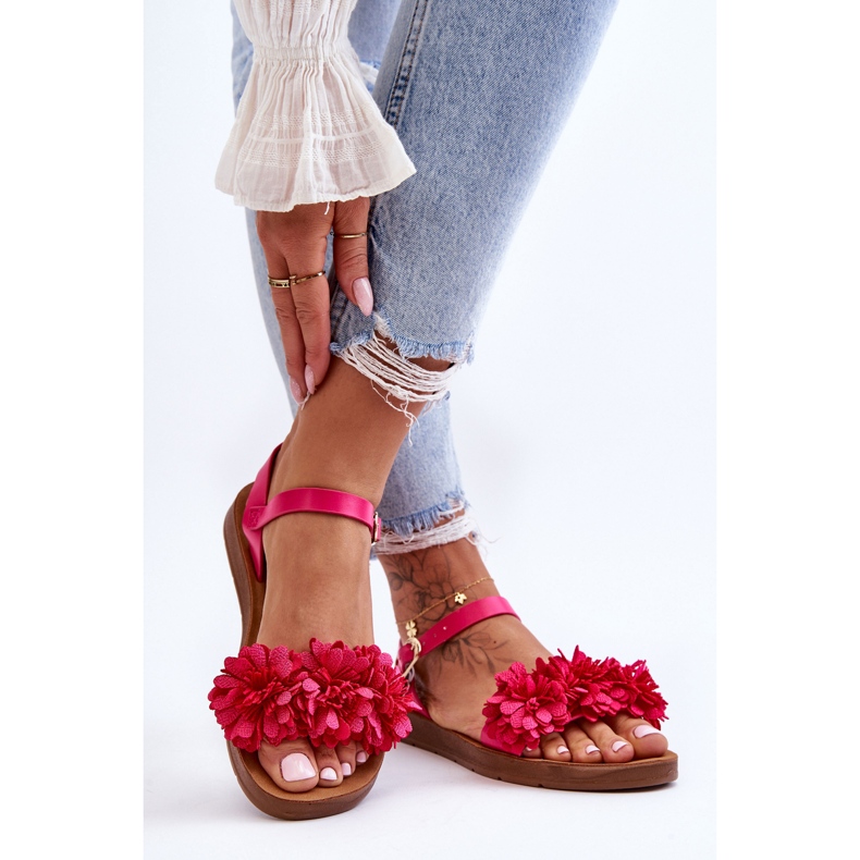 Sandalias Mujer Con Flores De Tela Fucsia Fiori rosa 2