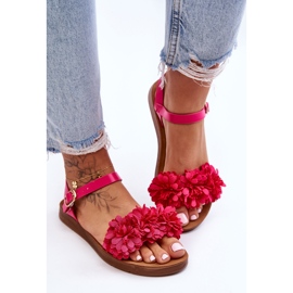 Sandalias Mujer Con Flores De Tela Fucsia Fiori rosado 4