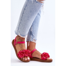 Sandalias Mujer Con Flores De Tela Fucsia Fiori rosado 6
