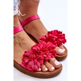 Sandalias Mujer Con Flores De Tela Fucsia Fiori rosado 5